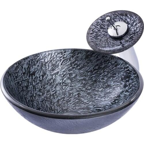 Household Bathroom tempered glass Washbasin Court retro art basin bathroom washbasin with Brass waterfall faucet