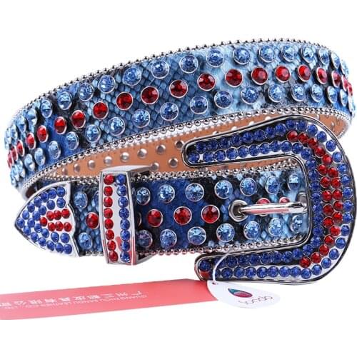 Blue Goth Belt Y2k Jeans Belt Designer Luxury Womens Belts Fashion Crystal Pin Buckle Premium Leather Waistband Ceinture Homme