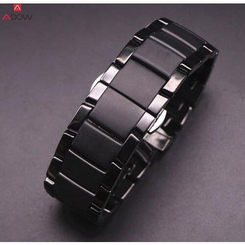 Accessories Ceramic Stainless Steel Strap for Armani Watch Model AR1452 AR1451 Watchbands Black Matte Strap Bracelet 22mm 24mm