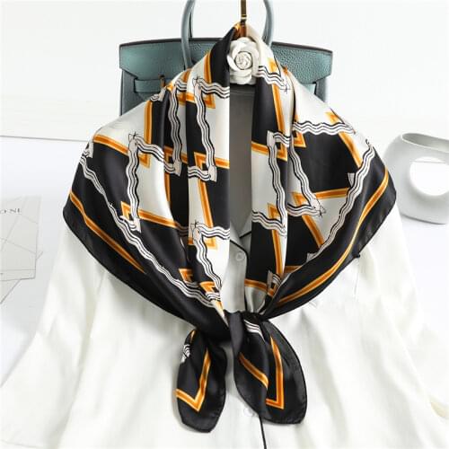 Luxury Brand Hijab Square Scarf Women Satin Silk Bandana Headband Muslim Shawl Bag Wrap Ladies Hair Tie Band Foulard 90*90cm