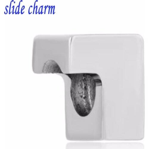 Slide charm Free shipping Number 1 One Carved Fit Silver Plated Beads Charms Bracelets All Brands fit Pandora bracelet