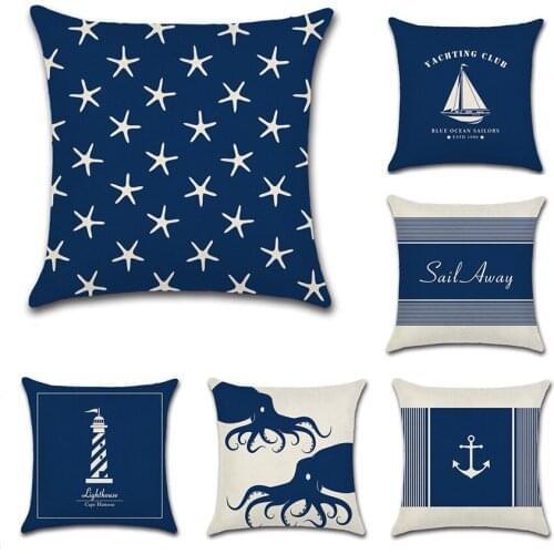 Blue Geometric Anchor Pattern Cushion Cover Marine Ocean Decor Pillow Covers for Home Sofa Decorative Sailboat Pillowcases