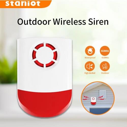 Staniot 433Mhz Indoor/Outdoor Wireless Siren Waterproof Flash Strobe Alarm 120db High Decibel For Smart Security Alarm System