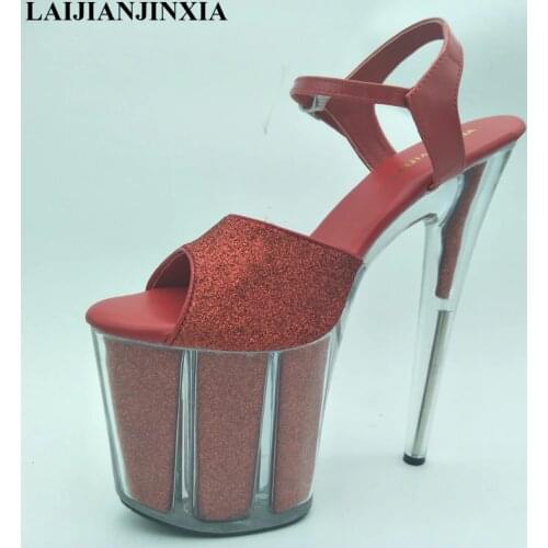 LAIJIANJINXIA High Heels crystal Shoes Women Pumps Buckle Strap Wedding Shoes 20cm Super High sandals Platform nightclub shoes