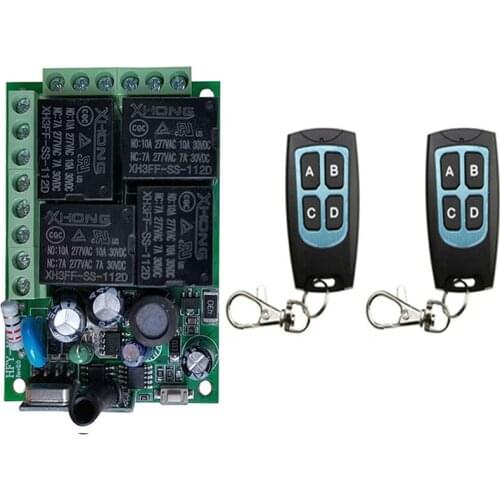 433MHz Universal Wireless Remote Control AC 110V 220V 10Amp 2200W 4CH Relay Receiver Module RF Switch for Gate Garage opener