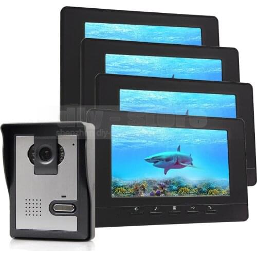 DIYSECUR 7inch Video Intercom Video Door Phone Doorbell 600 TVLine IR Night Vision Camera 4 Monitors 800 x 480 Black