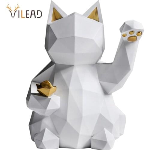 VILEAD 25cm Resin Lucky Cat Statue Nordic Animal Figurine Office Ornaments Living Room Desktop Decoration Home Decor Accessories