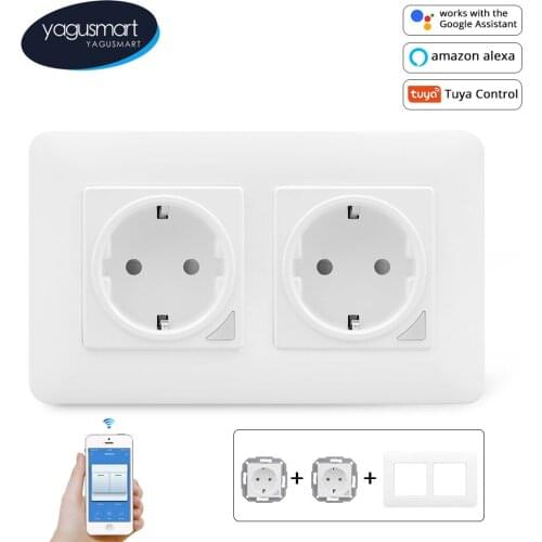 Yagusmart Tuya Smart Socket EU WiFi Double Outlets 16A Power Plug Work with Alexa Google Home APP Remote Voice Control