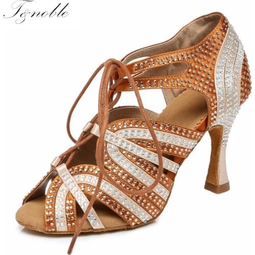 Salsa Jazz Ladies Pole Women Latin Dancing Shoes/ Boots Line Stylish High Heel Social Tap Female Color Rhinestone Ballroom L453