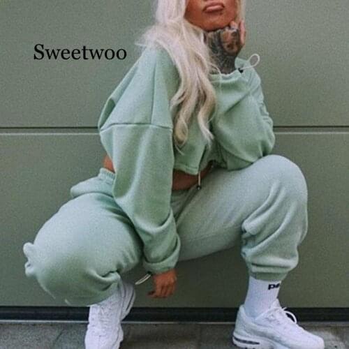 2 Piece Set Oversized Women Sweatshirt Set Spring Sportswear Tracksuit Sweatpants Set Casual Solid Female Short Sweatshirts Suit