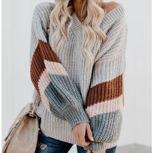Plus Size Autumn Winter Sweater Women Casual Woman Sweater Pullovers Striped Jumper Warm Fashion Teen Gril V-Neck Crop Sweaters