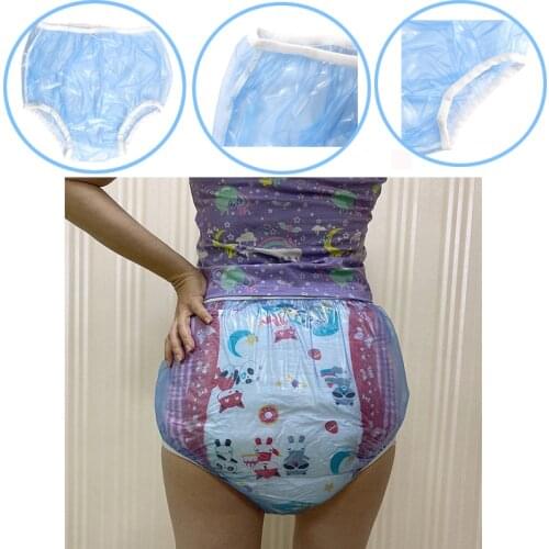 1PCS DDLG adult baby diapers panties 5 Incontinence PVC Reusable diapers Baby soft Diapers panties abdl training panties Blue XL