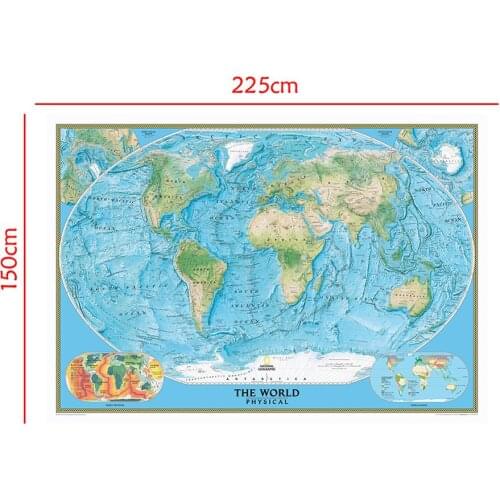 150x225cm The World Physical Map with World Tectonics And Climate For al Research