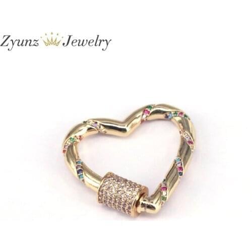 5PCS, Colorful CZ Clasps Accessories Cz Heart Fastener Spiral Clasps For DIY Punk Jewellery Making Supplies