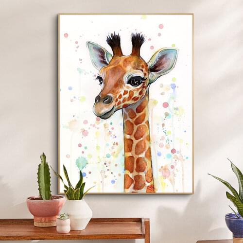 Abstract Animal Wall Art Canvas Painting Cartoon Giraffe Posters and Prints Wall Art Pictures for Kids Room Quadros Home Decor
