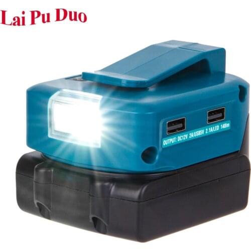 Adapter LED Working Light 14.4V/18V Li-on Battery Dual USB with LED Lamp Spotlight BL1830 BL1430 Flashlight For Makita Battery