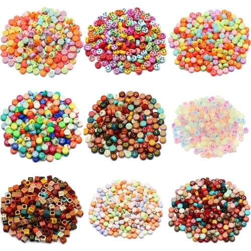 Round/Square Letters Acrylic Beads Mixed Colorful Pattern Spacer Beads For Jewelry Making DIY Necklace Bracelet Accessories