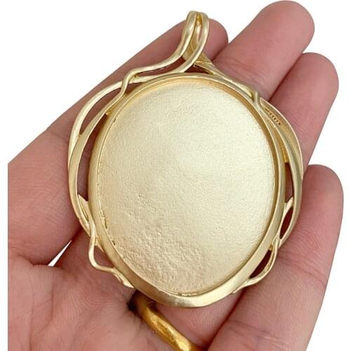 2 x Matt Gold Large Oval Charms Pendants Base Setting Cabochon Cameo Tray Bezel Blank for Jewelry Making Findings 61x47mm