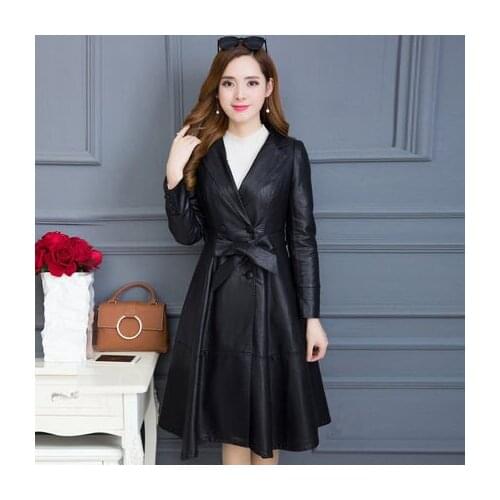 Size Large 2020 6XL PU Leather Jacket Women New Winter Fashion Long Ladies black clothing Outwear High Quality LX1338