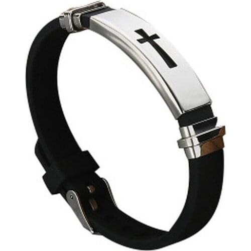 Stainless steel bracelet plastic bracelet Cross bracelets personality trend Bracelet Titanium steel silicon men 39 s bracelet