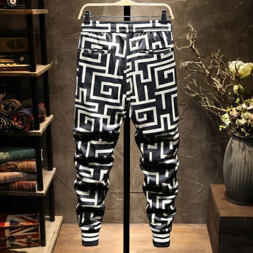 Flower Pants Mens Korean Style Trendy Elastic Waist Casual Pants Mens Slim Mens Feet Pants