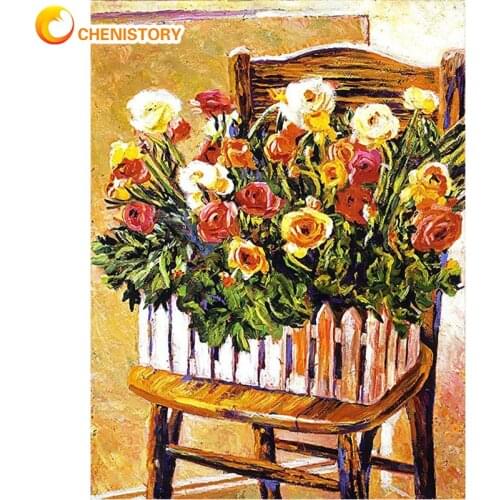 CHENISTORY Frame Picture Diy Oil Painting By Numbers Kits Chair Flowers Acrylic Wall Art Home Decors Coloring By Numbers For Diy