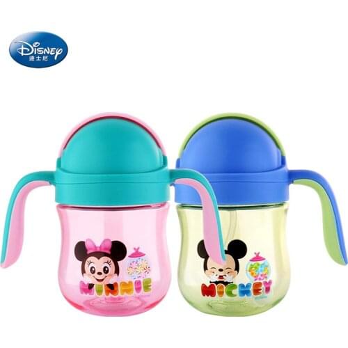 Disney 2021 Cute Cartoon Baby Authentic Tritan Plastic Cup Fun Double Handle Learning Cartoon Head Portable Baby Learning Cup