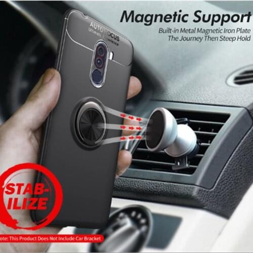 For Xiaomi Pocophone F1 Car Magnetic Ring Holder Case For Pocophone F1 TPU Auto Focus Invisible Finger Ring Hybrid Car Hodeler