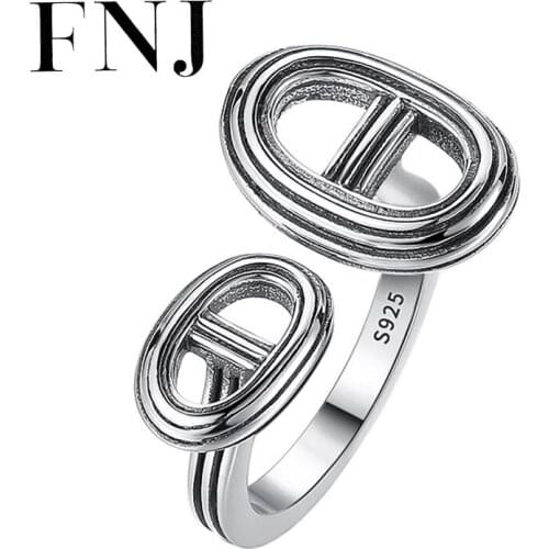 FNJ 925 Silver Ring New Fashion Original S925 Sterling Silver Rings for Women Men Jewelry Adjustable size Pig Nose