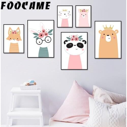 FOOCAME Bear Panda Cat Fox Cartoon Nordic Poster Canvas Painting Baby Room Bedroom Nursery Wall Art Print Decoration Pictures