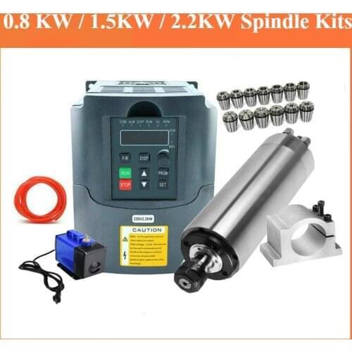 2.2KW Water Cooled CNC Spindle Motor Router+110V/220V Inverter + 80mm Clamp + Water Pump/pipe +13pcs ER20 Collet For Engraver