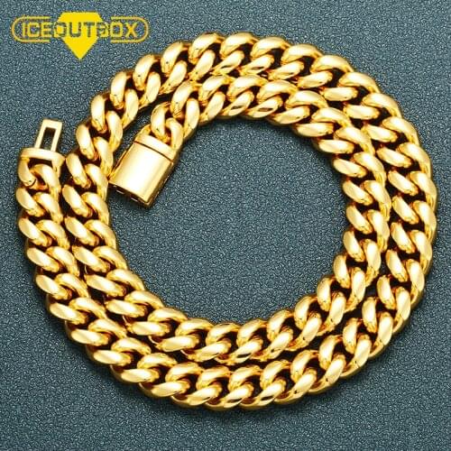ICEOUTBOX Basic Punk Stainless Steel Necklace For Men Women Curb Miami Cuban Link Chain Top Quality Gold Solid Metal Necklaces