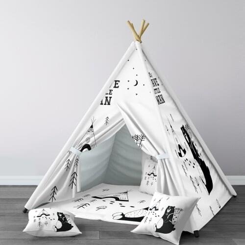 Play Tent for Kids Wigwam Portable Indoor Playground Tents Children Bedrooms White Brave Bear Model 175
