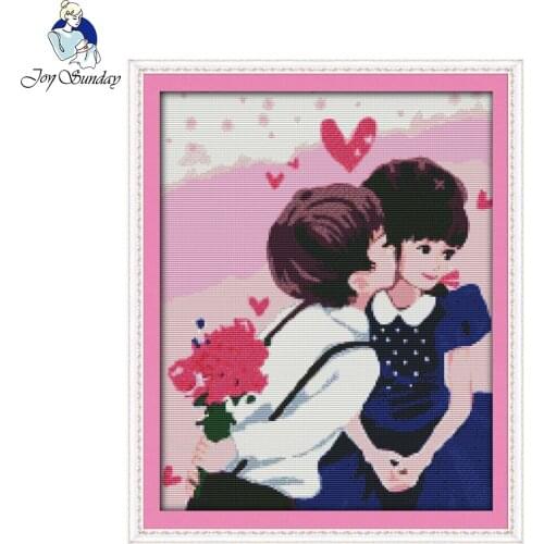 Joy Sunday Shy to kiss Embroidery Wall Decoration Needlework Patterns Cross Stitch Needlework Set 11CT 14CT Printed Cross Stitch