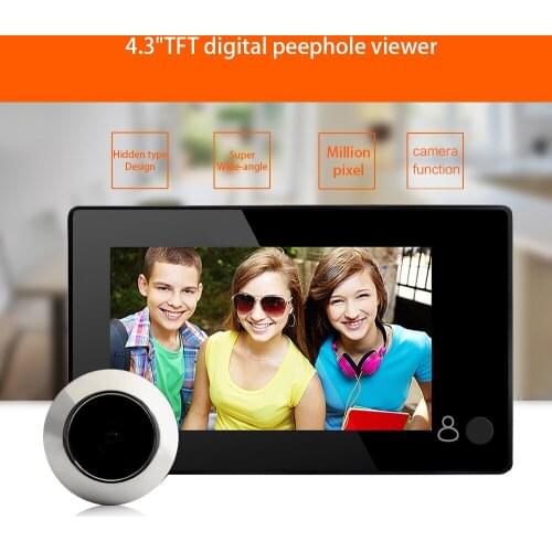 1080P Peephole Door Camera 4.3 Inch Color Screen With Door Bell LED Lights Electronic Doorbell Viewer Security