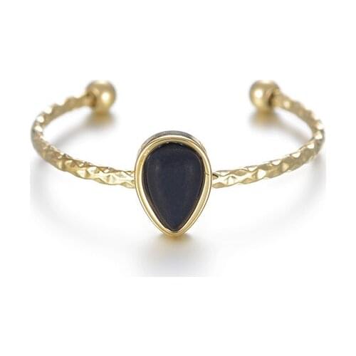 Boho Style Water Drop Black Stone Rings For Women Stainless Steel Circle Open Finger Ring Vintage Jewelry Wholesale