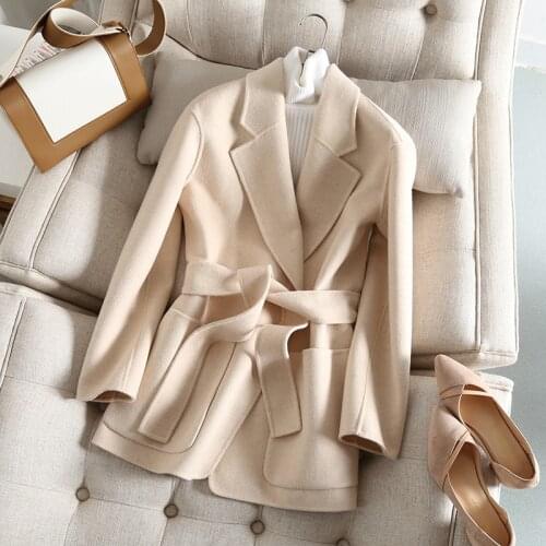 Korean 100% Wool Coat Female Jacket Spring Autumn Fashion Double-sided Elegant Ladies Coats and Jackets Black 2020 1006 KJ6058