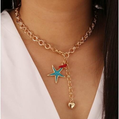 COWBREAD Chunky Women Necklace Turtle Star Party Pendant Necklace Love Heart Exaggerated Chain Jewelry Gift