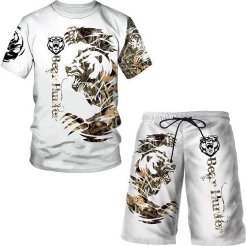 Animal wolf 2 Pieces Sets Tracksuit Men harajuku t-shirt+Pant Sportwear off white Suit Casual Men Clothes 3D print board shorts