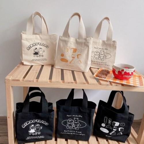 Cute Lunch Bag Canvas Lunch Box Picnic Tote Cotton Cloth Small Handbag Pouch Dinner Container Food Storage Bags For Ladies