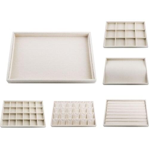 Multifunctional Beige Linen Jewelry Tray Earring Jewelry Display Organizer Case Holder Earring Storage Box for Earings Necklace