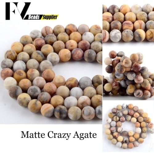 Natural Dull Polished Crazy Agates Stone Round Loose Beads 4mm-12mm Spacer Beads For Jewelry Making DIY Bracelet Accessories 15"
