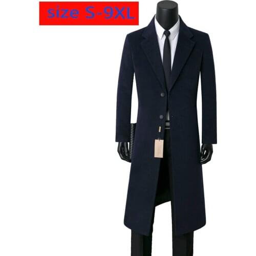 New Men Cashmere Overcoat Windswear Style Single Button Wool Casual X-long Thick Wool Coat High Quality Plus Size S-7XL 8XL 9XL