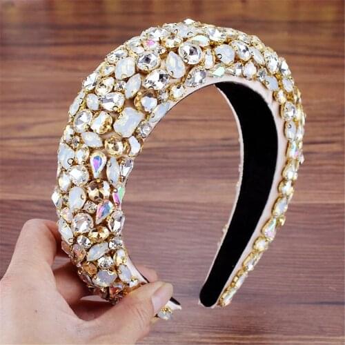 New Boho Gorgeous Full Padded Baroque Headbands Luxury Crystal Hairbands For Women Rhinestone Tiara Bling Hair Accessories