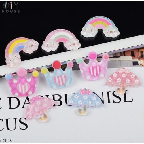 10/20/30Pcs Crown/Rainbow/Flower/Umbrella Flatback Planar Resin Accessories DIY Craft Supplies Color Phone Shell Decor Material