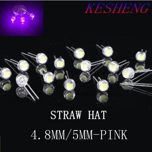 200PCS Water Clear LED Diode Pink Light 5mm Straw Hat Wide Angle 5 mm Transparent Lamp Light-Emitting Diode Through Hole Bulb