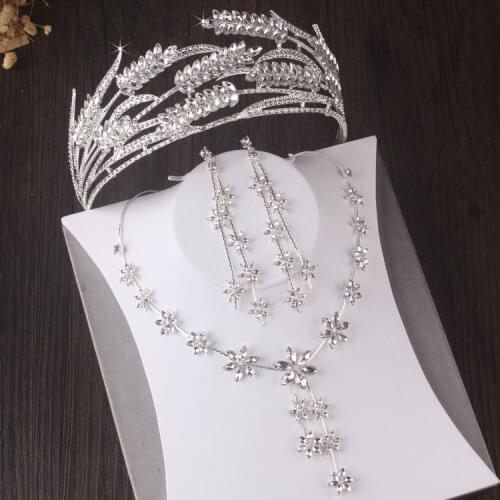 Luxury Crystal Leaf Costume Bridal Jewelry Sets Rhinestone Tiara Wedding Crown Earrings Necklace African Beads Dubai Jewelry Set