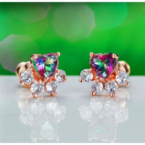 Luxury Female Rainbow Stone Stud Earrings Charm Rose Gold Wedding Earrings Small Dog Cat Paw Claw Earrings For Women