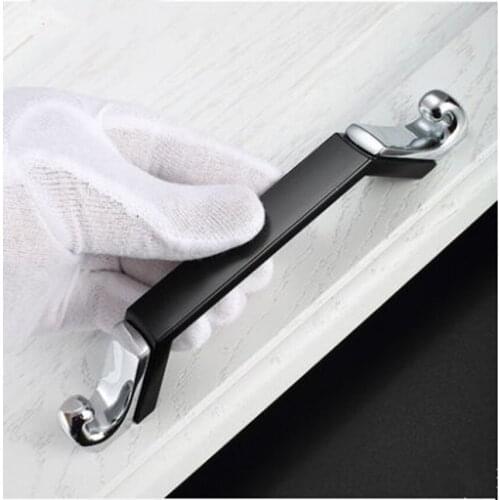 192mm Modern simple fashion black silver kitchen cabinet wardrobe door handles 96mm 128mm chrome dresser drawer pulls knobs