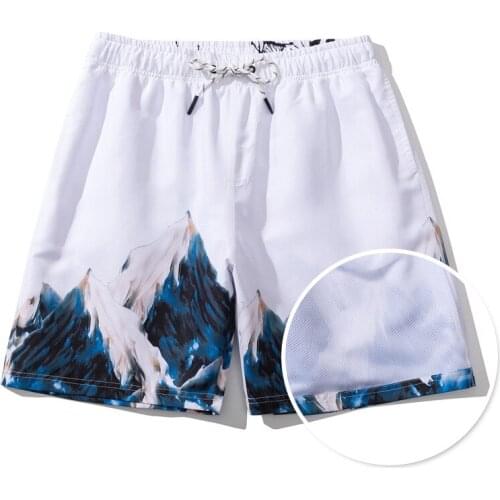 Snow mountain print beach shorts new sexy swimwear men bikini surf swimsuit sports shorts men breathable swim briefs beachwear